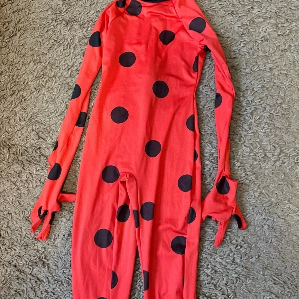 Miraculous Ladybug Girl Red Black Polka Dot Bodysuit Medium Halloween Costume
